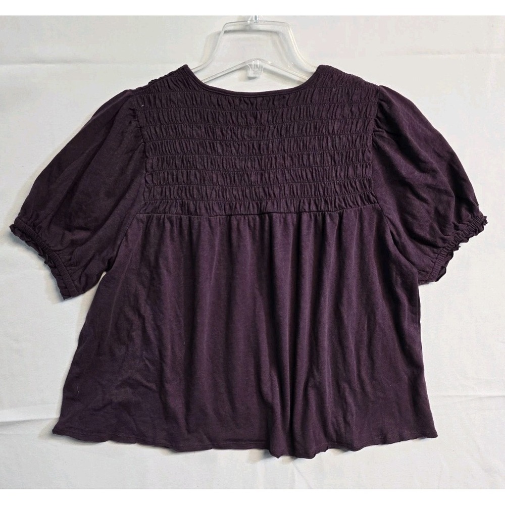 AE Sunchaser High Neck Puff Sleeve Smocked T-Shirt M Dark Red